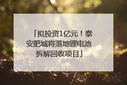 拟投资1亿元！泰安肥城将落地锂电池拆解回收项目