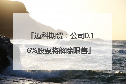 迈科期货：公司0.16%股票将解除限售